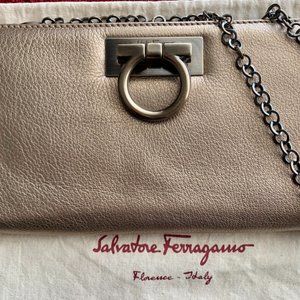 Genuine Ferragamo Gold Leather Clutch
